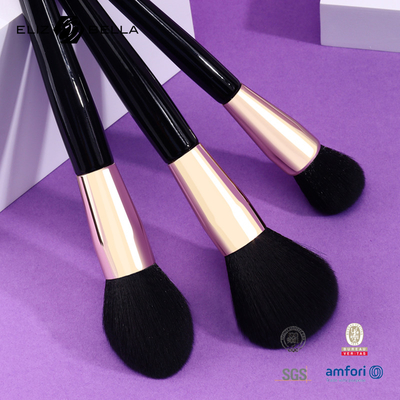 แปรงแต่งหน้าขนสังเคราะห์สีดำคลาสสิก Kabuki Golden Aluminium Ferrule เป็นมิตรกับสิ่งแวดล้อม