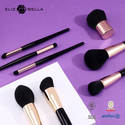 แปรงแต่งหน้าขนสังเคราะห์สีดำคลาสสิก Kabuki Golden Aluminium Ferrule เป็นมิตรกับสิ่งแวดล้อม