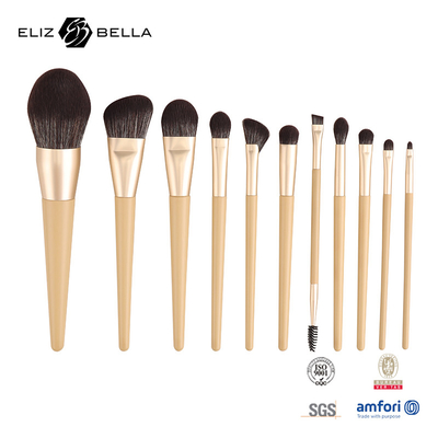 11 ชิ้น ไม้จับ Beauty Makeup Brush Set อลูมิเนียม Ferrule ผ้าแปรงเครื่องสําอาง