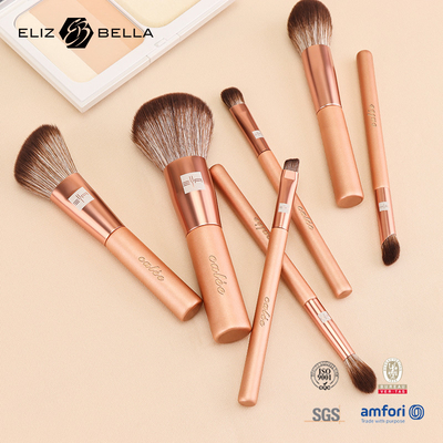 7pcs เครื่องแปรงแต่งหน้าเดินทางที่สามารถปรับแต่งได้ พร้อมมือพลาสติกและผมสังเคราะห์