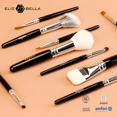 ปรับปรุง 9 ชิ้น Travel Pro เครื่องแปรงแต่งหน้า ด้วยมือไม้ดําและอัลลูมิเนียม