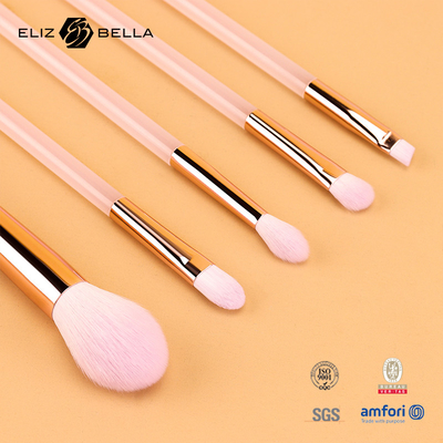 5pcs สีชมพูพลาสติกมือเครื่องสําอางแปรง, สายสําอางแปรงผมสังเคราะห์ ชุด, พอด, ตา blendiang, ตาเงาแปรง