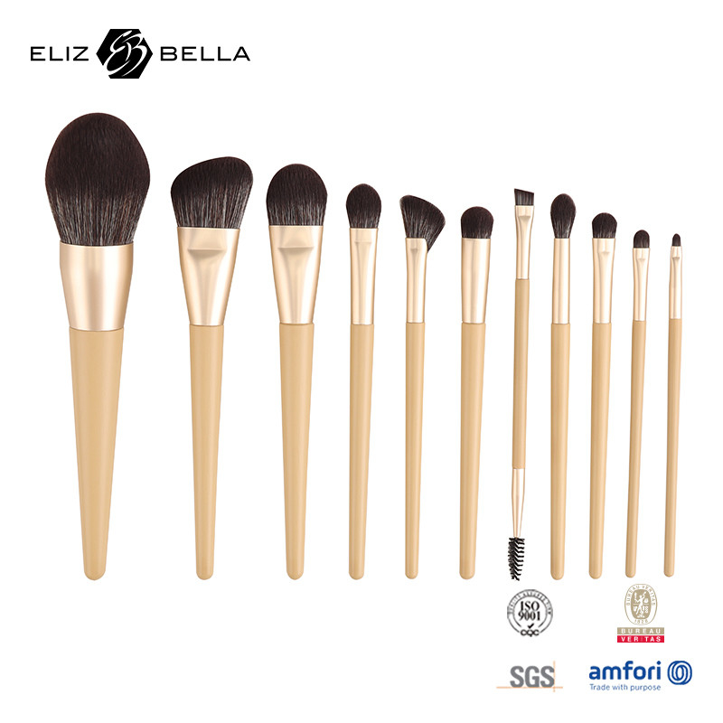 11 ชิ้น ไม้จับ Beauty Makeup Brush Set อลูมิเนียม Ferrule ผ้าแปรงเครื่องสําอาง
