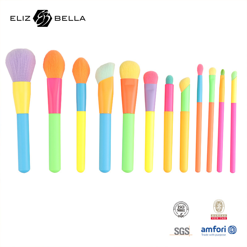 12pcs Professional Multi-Color Makeup Brush Set For Foundation Powder Blush Eyeshadow, สีสวย สีสวย