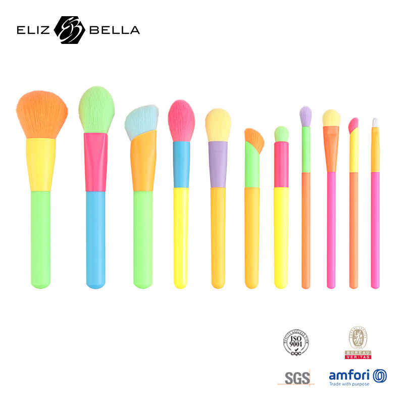 12PCS ผ้าแปรงเครื่องสําอางด้วยมือไม้สีสันและโลโก้ที่กําหนดเอง