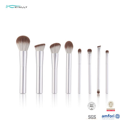 8pcs OEM ODM Travel ชุดแปรงแต่งหน้าด้ามอลูมิเนียมสีขาว