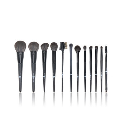 ผมสังเคราะห์ 12 ชิ้นสีดำชุดแปรงแต่งหน้าเครื่องสำอางเครื่องมือความงาม